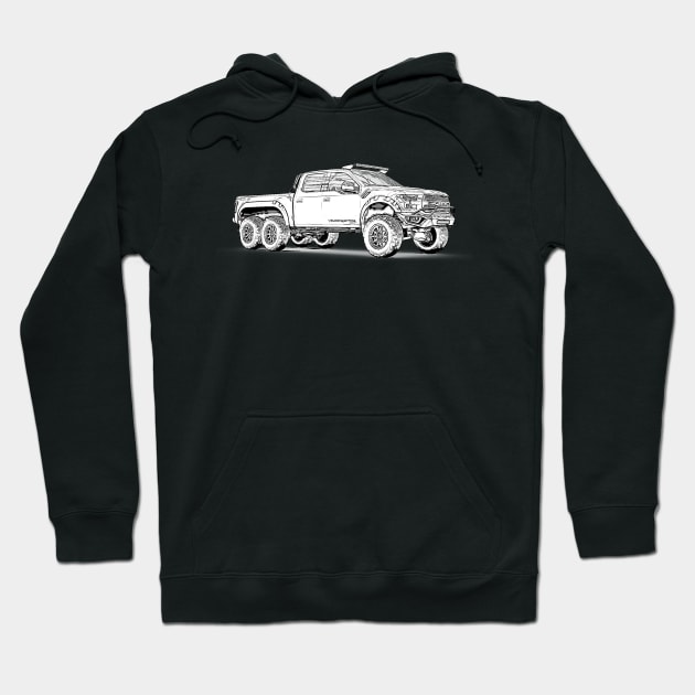 VelociRaptor Truck Wireframe Hoodie by Auto-Prints